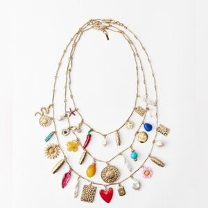 Gold Multi-Charm Layered Necklace with Colorful Enamel Accents